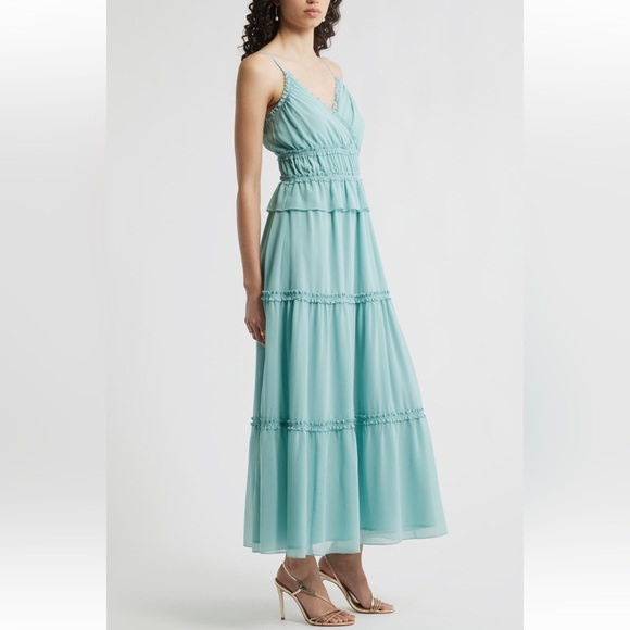 Chelsea28 teal aquifer Micro Ruffle Peplum Maxi Dress - Picture 4 of 6